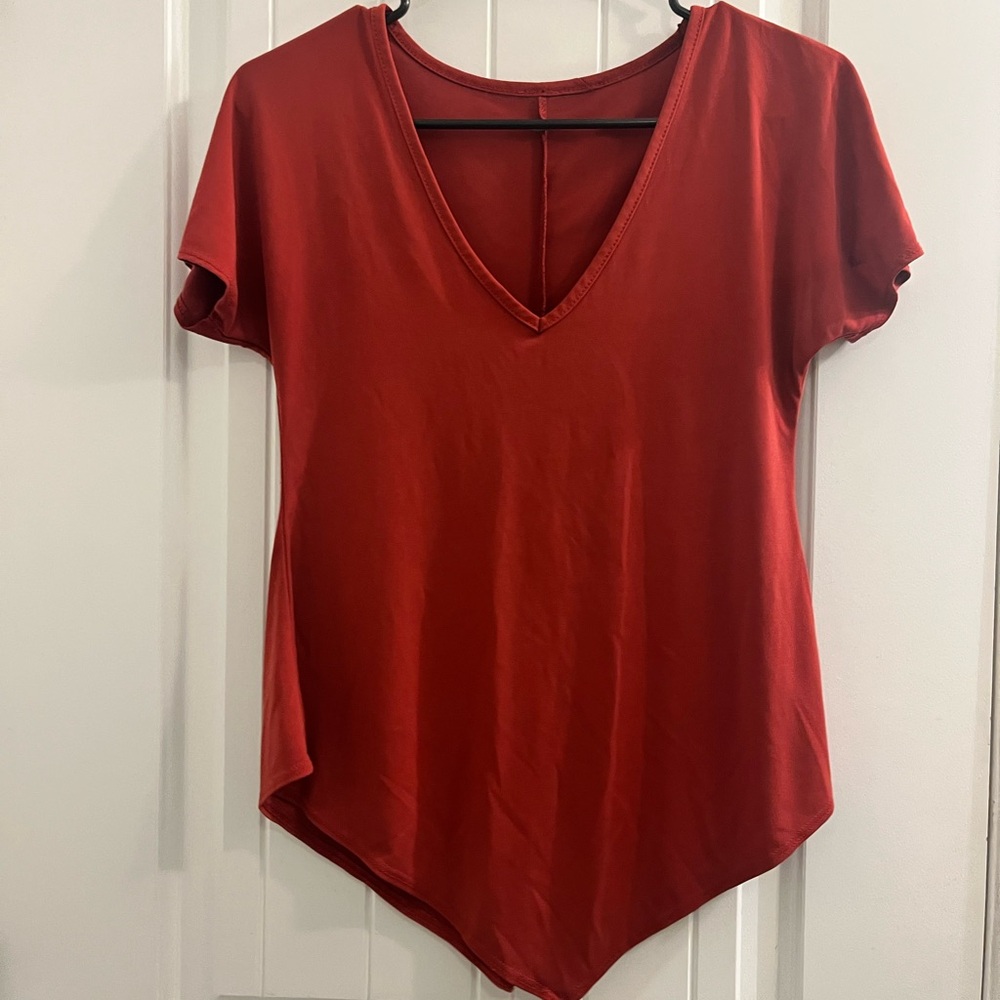 Women's Red V-Neck Top